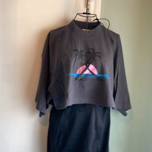 Palm Angels cropped dark gray T shirt L - Picture 12 of 12